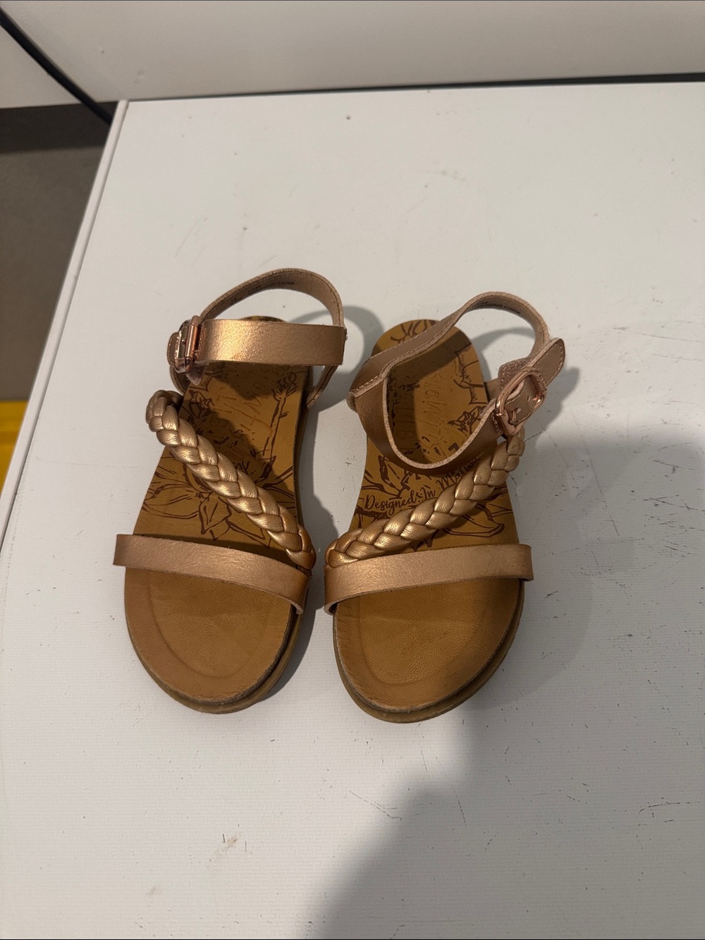 Blowfish Kids Metallic Rose Gold Braided Strap Sandals- Size 12